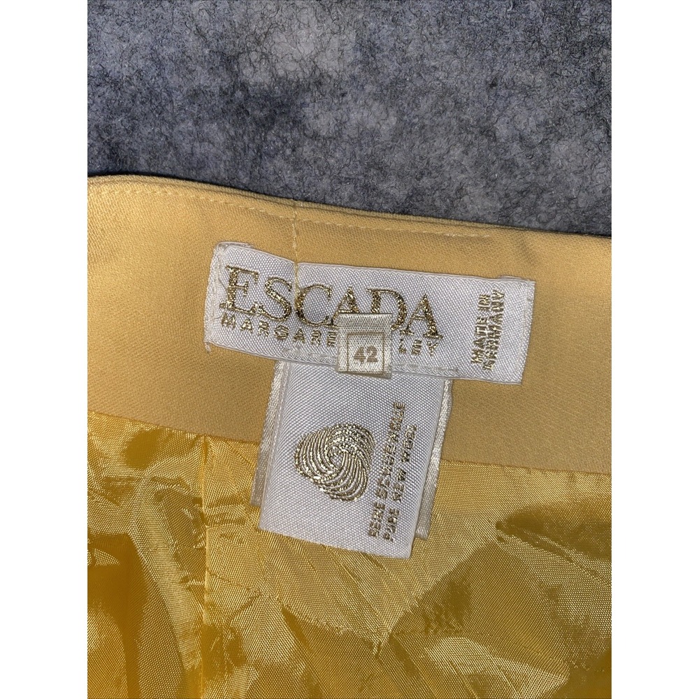Vintage ESCADA Margetha Ley Germany Yellow Ruffle Hem Mini Wool Skirt Size 42 - Picture 6 of 9